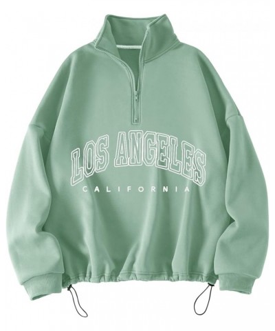 Women's Plus Size Letter Long Sleeve Drop Shoulder Zipper Drawstring Sweatshirt Green $9.71 Hoodies & Sweatshirts