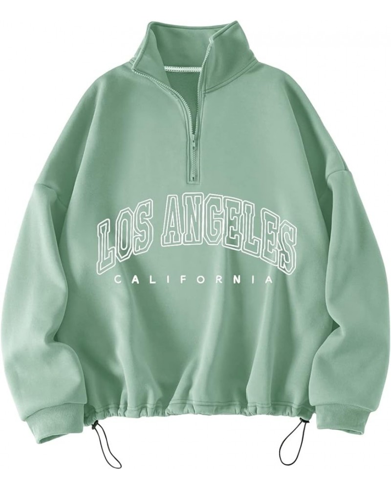 Women's Plus Size Letter Long Sleeve Drop Shoulder Zipper Drawstring Sweatshirt Green $9.71 Hoodies & Sweatshirts