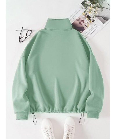 Women's Plus Size Letter Long Sleeve Drop Shoulder Zipper Drawstring Sweatshirt Green $9.71 Hoodies & Sweatshirts