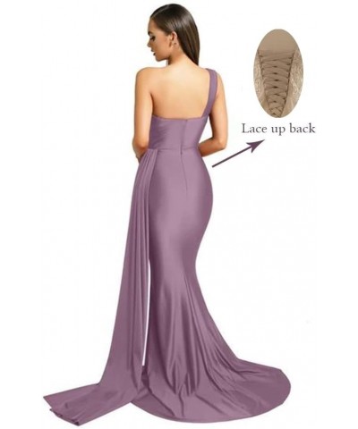 One Shoulder Bridesmaid Dresses for Wedding Satin Mermaid Long Prom Dress with Train Dusty Blue $28.55 Dresses