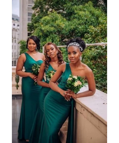 One Shoulder Bridesmaid Dresses for Wedding Satin Mermaid Long Prom Dress with Train Dusty Blue $28.55 Dresses