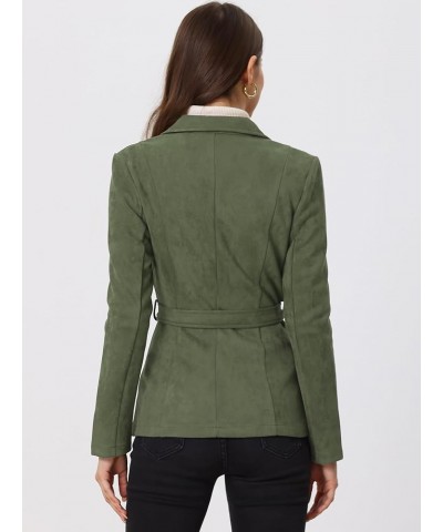 Women's Faux Suede Blazer Belted Lapel Outwear Single Breasted Work Jacket Army Green $22.80 Blazers