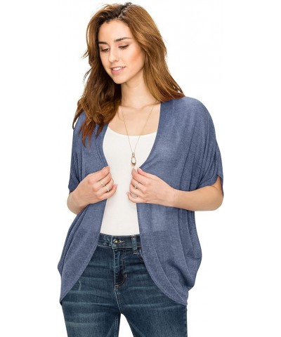 Women's Short Sleeve Open-Front Batwing Cardigan - Made in USA Wsk1528_ash_blue $13.89 Sweaters