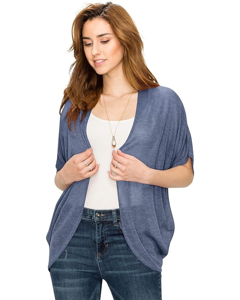 Women's Short Sleeve Open-Front Batwing Cardigan - Made in USA Wsk1528_ash_blue $13.89 Sweaters