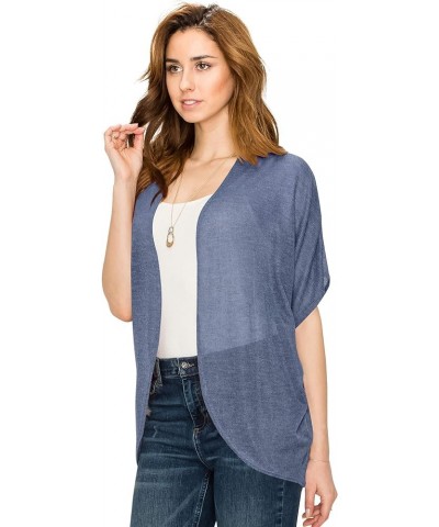 Women's Short Sleeve Open-Front Batwing Cardigan - Made in USA Wsk1528_ash_blue $13.89 Sweaters