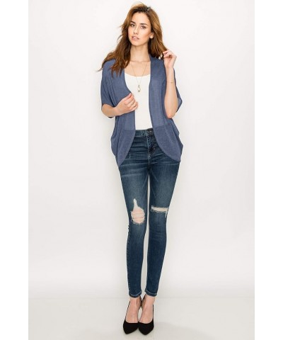 Women's Short Sleeve Open-Front Batwing Cardigan - Made in USA Wsk1528_ash_blue $13.89 Sweaters