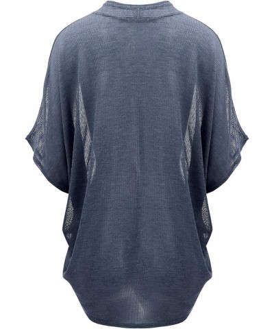 Women's Short Sleeve Open-Front Batwing Cardigan - Made in USA Wsk1528_ash_blue $13.89 Sweaters