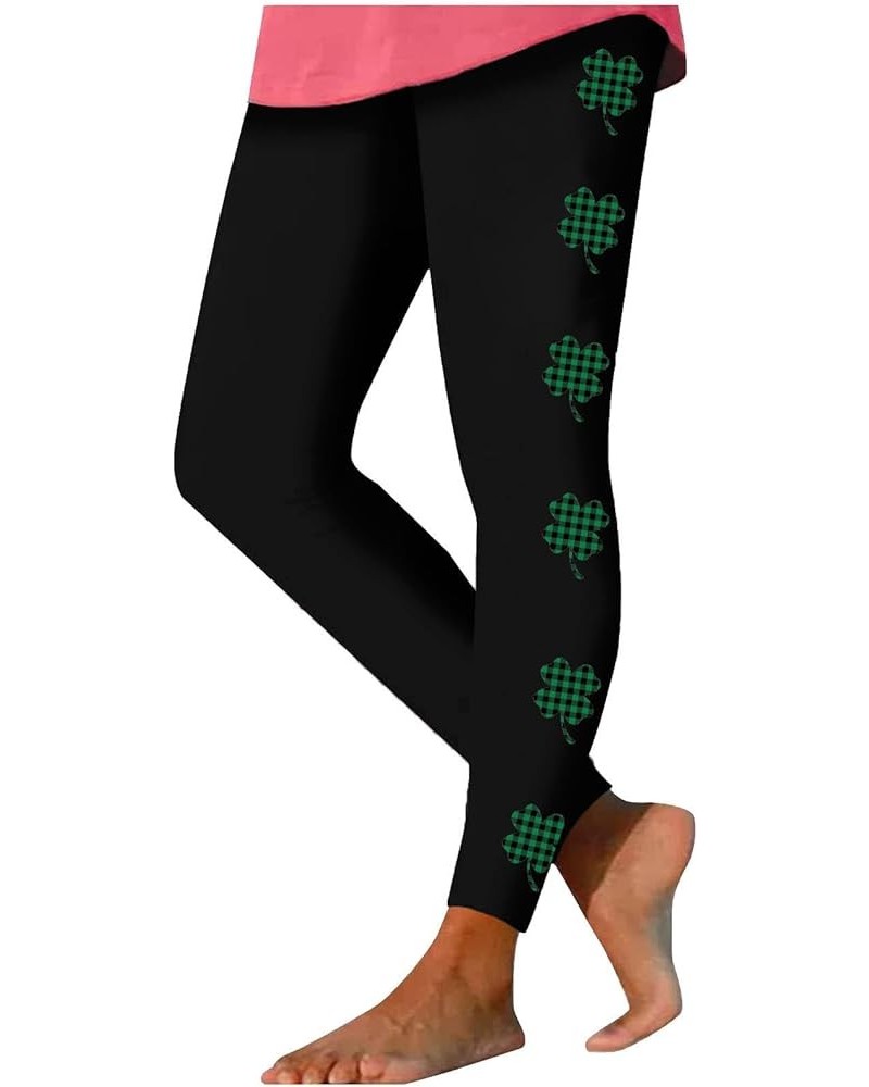 Womens St. Patrick Day Leggings Irish Shamrock High Waisted Slim Fit Yoga Pants Holiday Party Tights Leggings 2024 H-black $4...