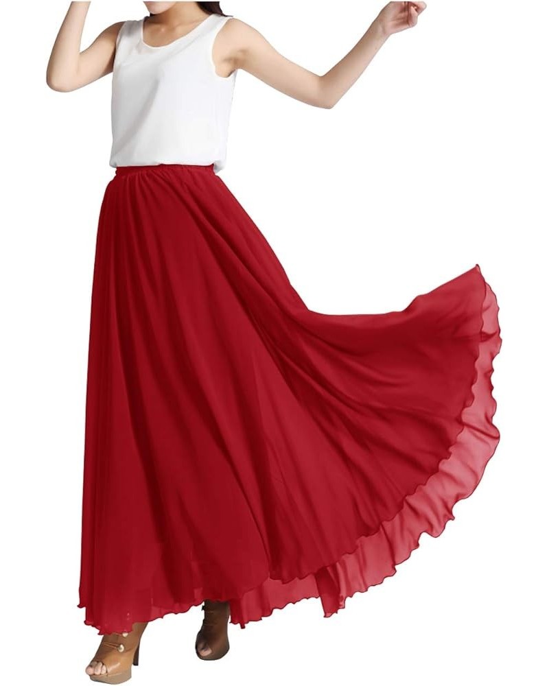 Women's Chiffon Full Length Elastic Waist Retro Long High Maxi Skirt Summer Beach Vintage Dress Big Hem Red $15.29 Skirts