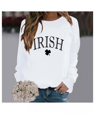 St Patricks Day Sweatshirt Women Funny Shamrock Printed Graphic Long Sleeve Shirt Casual Plus Size Irish Cute Clover Tops 21-...