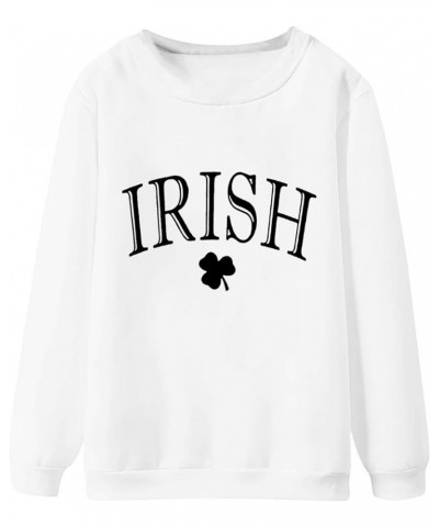 St Patricks Day Sweatshirt Women Funny Shamrock Printed Graphic Long Sleeve Shirt Casual Plus Size Irish Cute Clover Tops 21-...