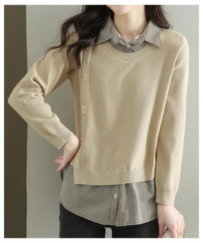 Women's Casual Blouses Long Sleeve Elegant Shirt Patchwork Tunic Blouse Top 25058 Apricot $19.03 Others