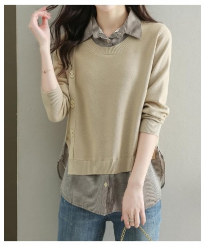 Women's Casual Blouses Long Sleeve Elegant Shirt Patchwork Tunic Blouse Top 25058 Apricot $19.03 Others