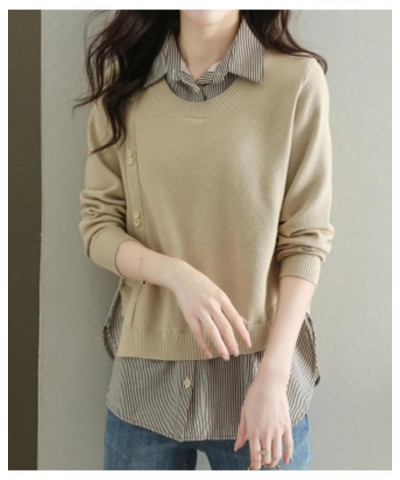 Women's Casual Blouses Long Sleeve Elegant Shirt Patchwork Tunic Blouse Top 25058 Apricot $19.03 Others