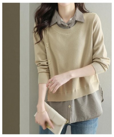 Women's Casual Blouses Long Sleeve Elegant Shirt Patchwork Tunic Blouse Top 25058 Apricot $19.03 Others