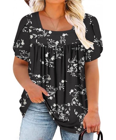 Womens-Plus-Size-Summer-Tops Petal Short Sleeve T Shirts Square Neck Blouses Flowy Pleated Tunics XL-5XL 10_yh003 $13.95 Tops