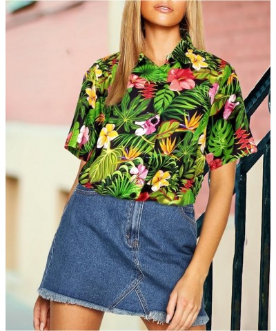 Hawaiian Shirts Womens Colorful Blouse Button Down Short Sleeve Summer Holiday Beach Party Vacation Tops for Women Tropical F...