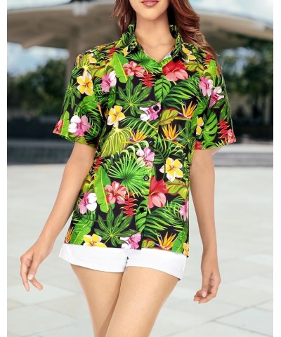 Hawaiian Shirts Womens Colorful Blouse Button Down Short Sleeve Summer Holiday Beach Party Vacation Tops for Women Tropical F...