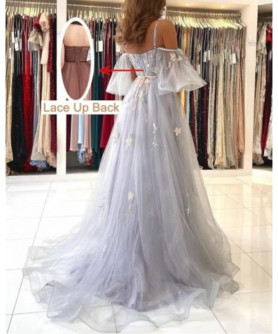 Cold Shoulder Prom Dresses Tulle Long Lace Appliques A Line Formal Party Evening Gown Teal $35.25 Dresses