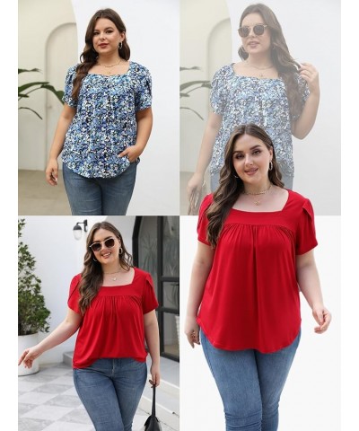 Womens-Plus-Size-Summer-Tops Petal Short Sleeve T Shirts Square Neck Blouses Flowy Pleated Tunics XL-5XL 10_yh003 $13.95 Tops