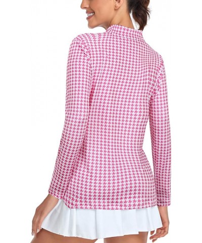 Women's Golf Shirt UPF 50+ Long Sleeve Quarter Zip Pullover Athletic Hiking Workout Tops Pink Plaid $19.13 Activewear