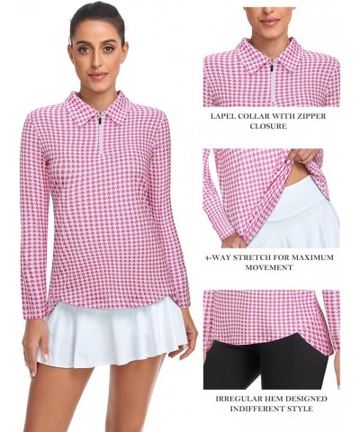 Women's Golf Shirt UPF 50+ Long Sleeve Quarter Zip Pullover Athletic Hiking Workout Tops Pink Plaid $19.13 Activewear