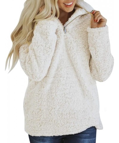 Women's Autumn Winter Long Sleeve Zipper Sherpa Fleece Sweatshirt Pullover Jacket Coat Solid White $30.08 Jackets