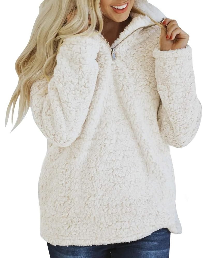 Women's Autumn Winter Long Sleeve Zipper Sherpa Fleece Sweatshirt Pullover Jacket Coat Solid White $30.08 Jackets