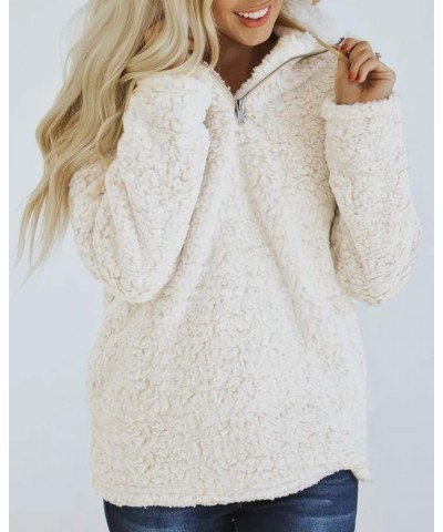 Women's Autumn Winter Long Sleeve Zipper Sherpa Fleece Sweatshirt Pullover Jacket Coat Solid White $30.08 Jackets