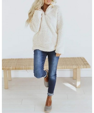 Women's Autumn Winter Long Sleeve Zipper Sherpa Fleece Sweatshirt Pullover Jacket Coat Solid White $30.08 Jackets