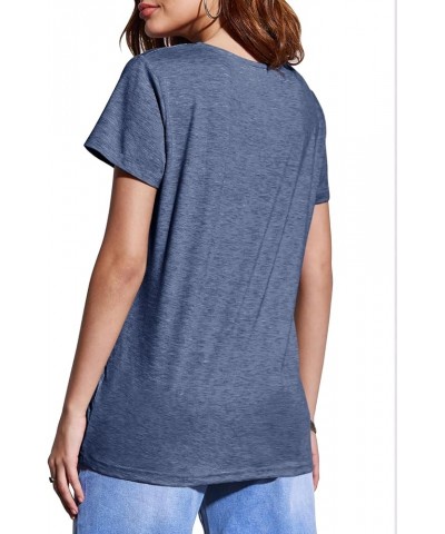 Womens T Shirts 2024 Summer Tops Loose Short Sleeve Tee Casual Basic V Neck Tunics Low Cut Sexy Criss Cross Cute T Blue $14.2...