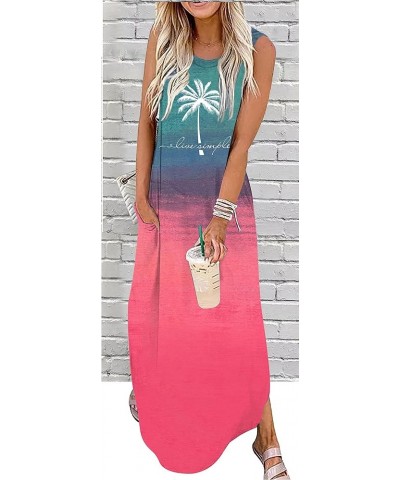 Rainbow Graphics Summer Dress Womens Sleeveless Pocket Maxi Dress Summer Hawaiian Beach Tank Dress Plain Shirt Dress Simple/G...