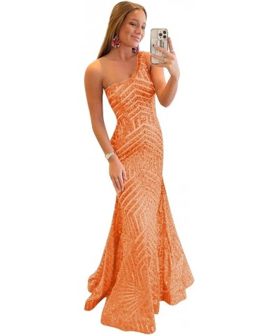 Sequin-Prom-Dresses-Women One Shoulder Mermaid Sparkly Long Evening Dress Orange $31.15 Dresses