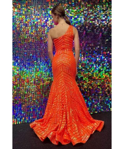 Sequin-Prom-Dresses-Women One Shoulder Mermaid Sparkly Long Evening Dress Orange $31.15 Dresses