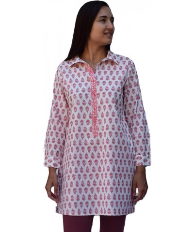 Madhuri Hand Block Printed Shirt Tunic, Top, Kurti, Blouse Pink Motif $18.19 Tops