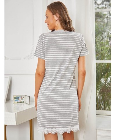 Women's Button Down Nightgown Pajamas Dress short sleeve 01 Aa-grey Striped $12.99 Sleep & Lounge