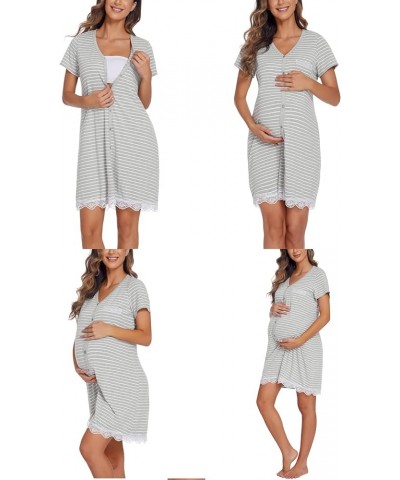 Women's Button Down Nightgown Pajamas Dress short sleeve 01 Aa-grey Striped $12.99 Sleep & Lounge