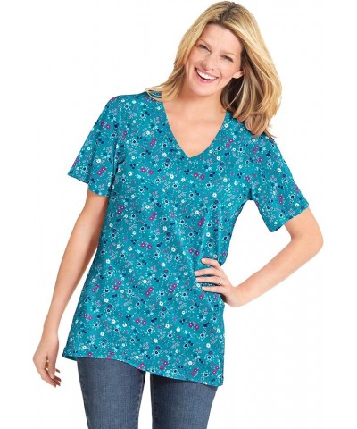 Women's Plus Size Perfect Printed Short-Sleeve V-Neck Tee Shirt Waterfall Lovely Ditsy $12.69 T-Shirts