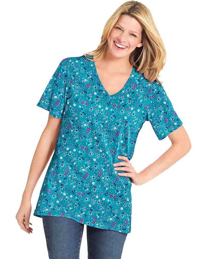 Women's Plus Size Perfect Printed Short-Sleeve V-Neck Tee Shirt Waterfall Lovely Ditsy $12.69 T-Shirts