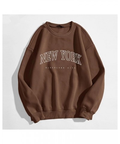 Sweatshirts for Teens Crew Neck Letter Solid Long Sleeve Chicago Cool Tunic Hoodies Pullover Sweatshirts Tops Blouse Brown-c ...