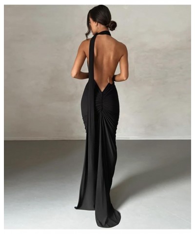 Women Backless Dress Bodycon Sexy Sleeveless Open Back Maxi Dress Elegant Party Cocktail Long Dress B-black $11.04 Dresses