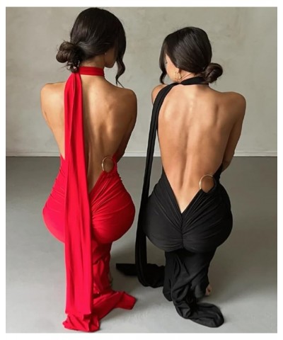 Women Backless Dress Bodycon Sexy Sleeveless Open Back Maxi Dress Elegant Party Cocktail Long Dress B-black $11.04 Dresses