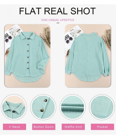 Womens Waffle Knit Shacket Jacket Casual Long Sleeve Button Down Shirts Dressy Blouses Tops Sky Blue $18.62 Blouses