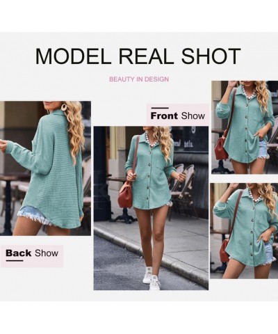 Womens Waffle Knit Shacket Jacket Casual Long Sleeve Button Down Shirts Dressy Blouses Tops Sky Blue $18.62 Blouses