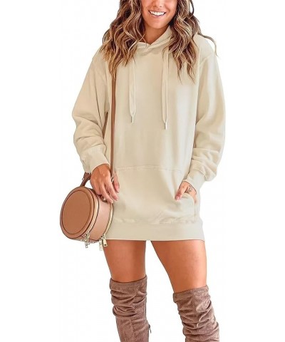 Womens Long Sleeve Drawstring Hoodie Dress Winter Casual Loose Pullover Trendy Sweatshirts with Kangaroo Pocket 01 Apricot $1...