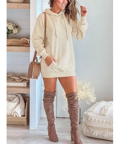 Womens Long Sleeve Drawstring Hoodie Dress Winter Casual Loose Pullover Trendy Sweatshirts with Kangaroo Pocket 01 Apricot $1...