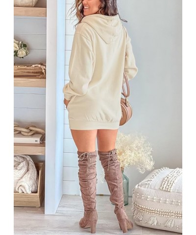 Womens Long Sleeve Drawstring Hoodie Dress Winter Casual Loose Pullover Trendy Sweatshirts with Kangaroo Pocket 01 Apricot $1...