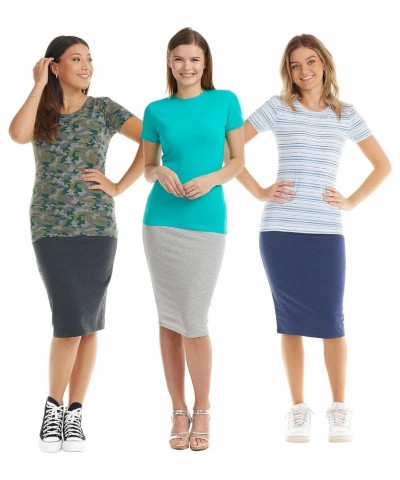 Women's Crewneck Slim Fitted Cotton Short Sleeve T-Shirt/Crop Top Stretchy Bodycon Basic Tees Heather Grey $14.74 T-Shirts