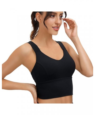 V Neck Longline Sports Bras for Women Open Back High Coverage Workout Tops Wide Straps Padded Yoga Gym Fitness Tank Bra A-2pc...