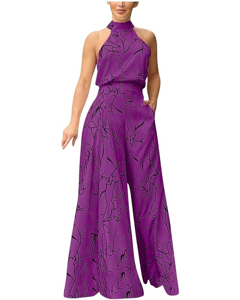 Jumpsuits for Women Dressy Elegant Party Casual Summer Lounge Wide Leg Work Rompers Overalls Zly B-purple $14.74 Rompers